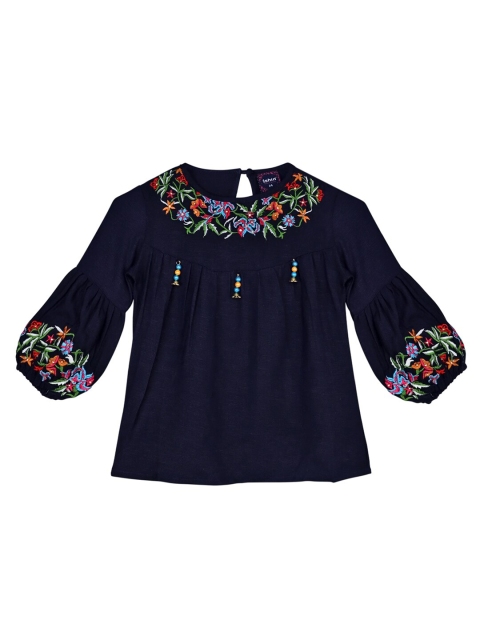 

Ishin Girls Navy Blue Embroidered Regular Top
