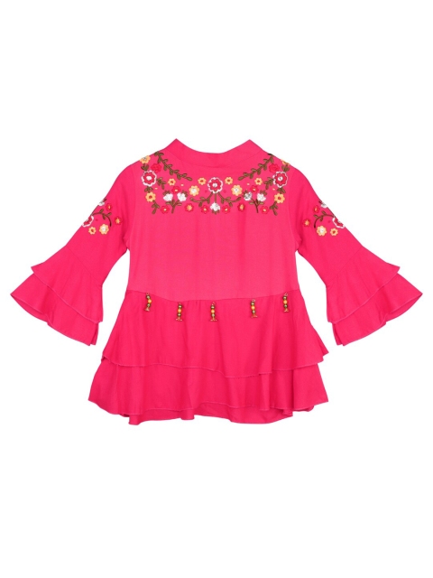 

Ishin Girls Pink & Green Floral Embroidered A-Line Top