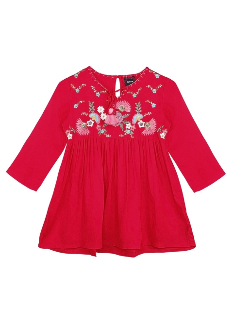 

Ishin Red Floral Embroidered A-Line Top