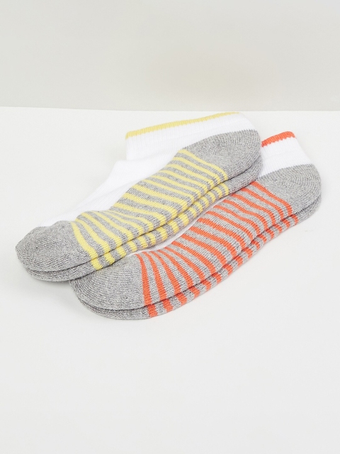 

max Boys White & Grey Pack Of 2 Striped Ankle-Length Socks