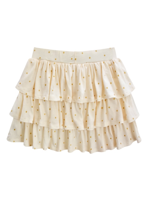 

milou Girls Off White & Mustard Glittering Polka Dot Printed Layered Mini Skirt