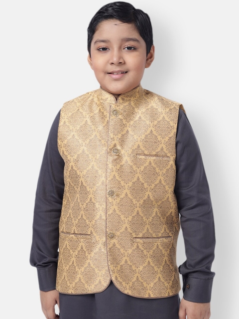 

NAMASKAR Boys Gold Woven Design Nehru Jacket
