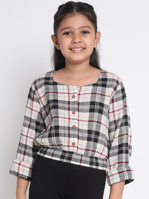 

Natilene Black & White Checked Cotton Regular Top
