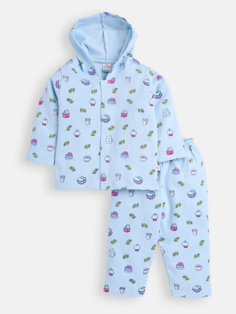 

AMUL Kandyfloss Unisex Kids Blue & Pink Printed Hooded T-shirt with Pyjamas