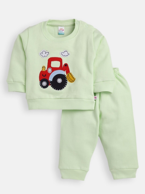 

AMUL Kandyfloss Unisex Kids Sea Green & Red Printed T-shirt With Pyjamas