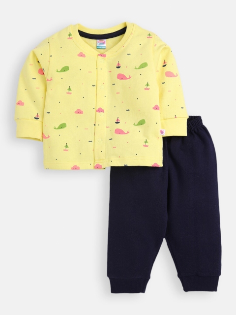 

AMUL Kandyfloss Unisex Kids Yellow & Navy Blue Printed T-shirt with Pyjamas