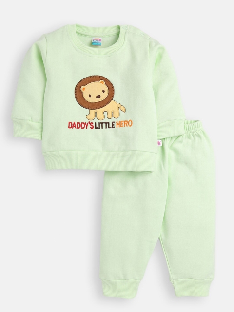 

AMUL Kandyfloss Unisex Kids Green & Brown Printed T-shirt With Pyjamas Set