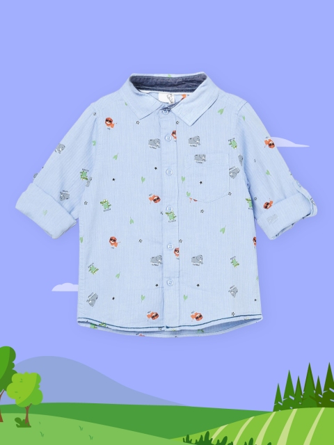 

max Boys Blue & Green Opaque Printed Pure Cotton Casual Shirt