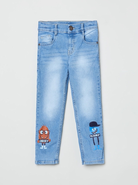 

max Boys Blue Slim Fit Printed Heavy Fade Jeans