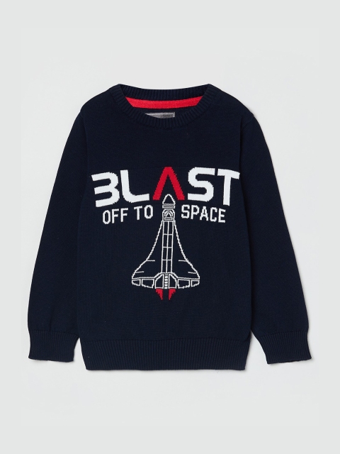 

max Boys Navy Blue Printed Sweatshirt