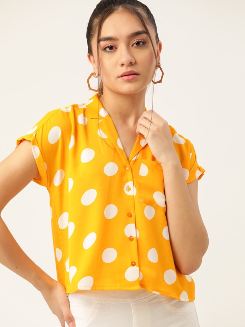 

DressBerry Women Yellow & White Polka Dots Print Cropped Casual Shirt