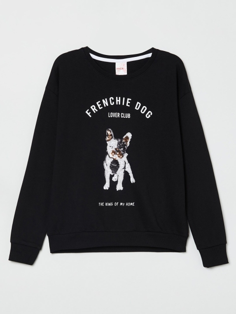 

max Girls Black & White Typography Printed Pullover Sweatshirt