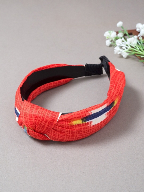 

Golden Peacock Women Red & Blue Stripe Printed Knot Design Headband