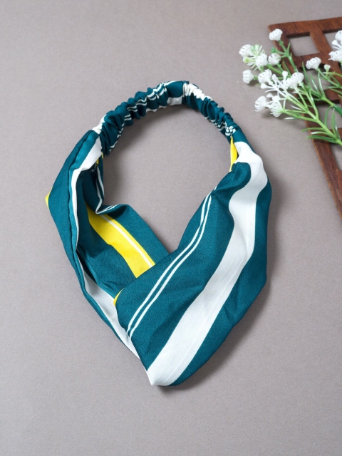 

Golden Peacock Women Teal & White Stripe Printed Knot Design Elasticated Headband