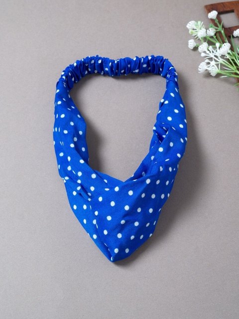 

Golden Peacock Women Blue & White Polka Dots Printed Knot Design Elasticated Headband