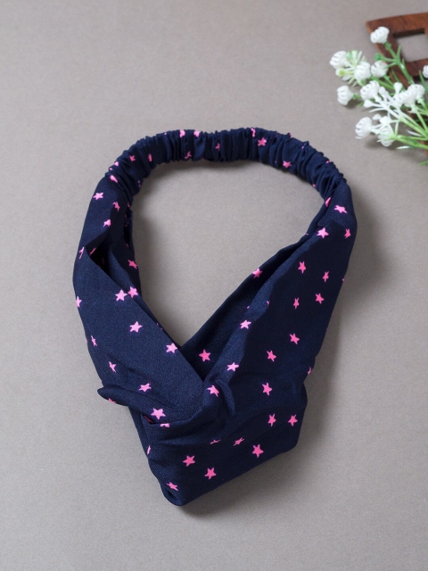 

Golden Peacock Women Navy Blue & Pink Geometric Printed Knot Design Elasticated Headband