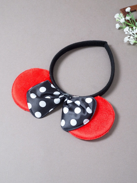 

Golden Peacock Women Red & Black Polka Dots Printed Micky Mouse Ears & Bow Hairband