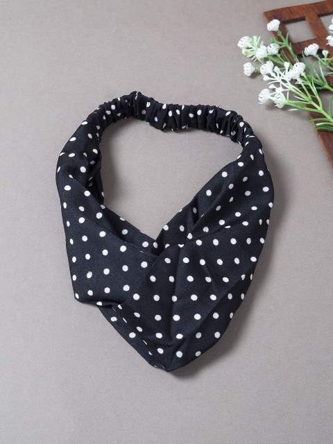 

Golden Peacock Women Black & White Polka Dots Printed Knot Design Elasticated Headband
