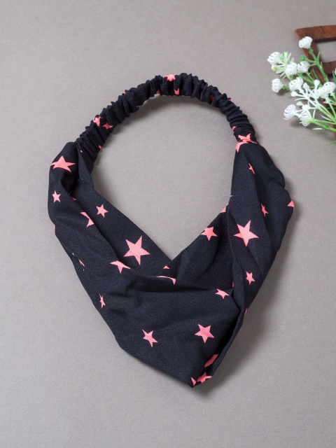 

Golden Peacock Women Black & Pink Stars Printed Knot Design Elasticated Headband