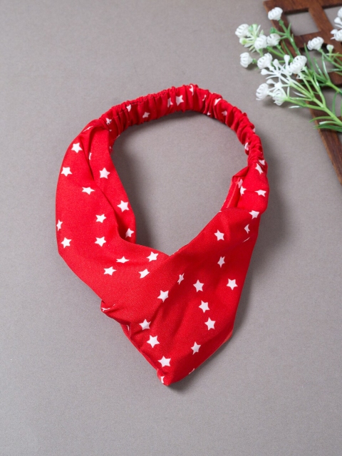 

Golden Peacock Women Red & White Stars Printed Knot Design Elasticated Headband