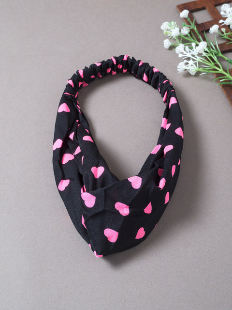 

Golden Peacock Women Black & Pink Hearts Printed Knot Design Elasticated Headband