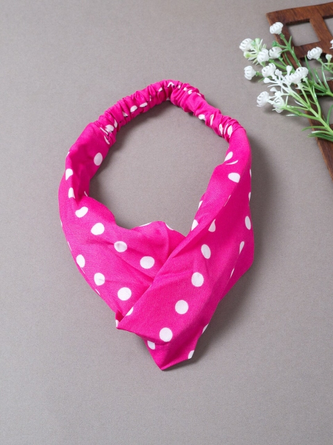 

Golden Peacock Women Pink & White Polka Dots Printed Knot Design Elasticated Headband
