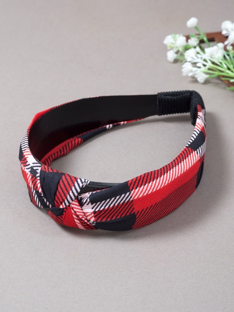 

Golden Peacock Women Red & Black Checked Knot Designed Elasticated Headband