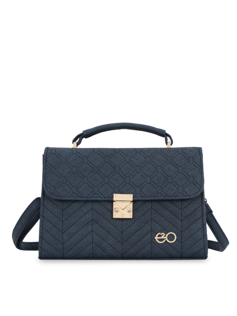 

E2O Women Blue Textured PU Structured Satchel with Quilted