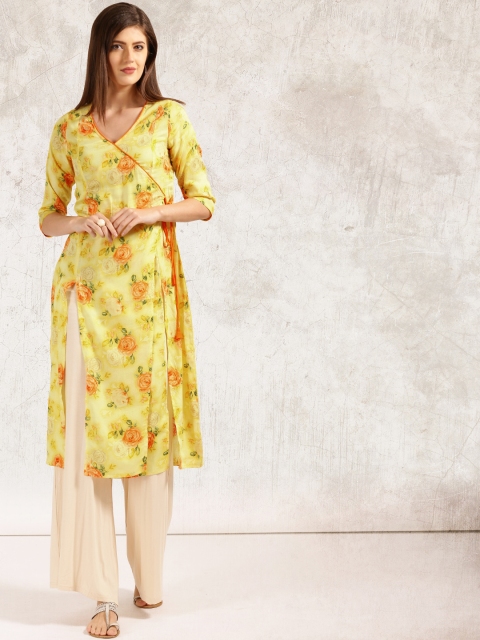 

Anouk Women Yellow & Orange Floral Print A-Line Kurta