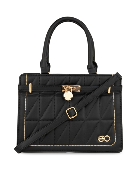 

E2O Black Geometric Textured PU Structured Handheld Bag with Quilted