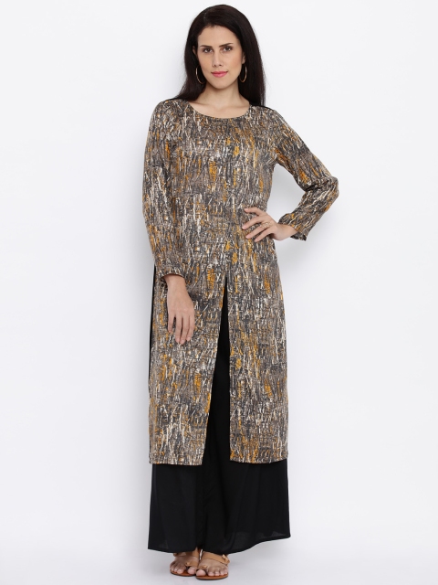 

Anouk Women Brown & Black Printed Straight Kurta