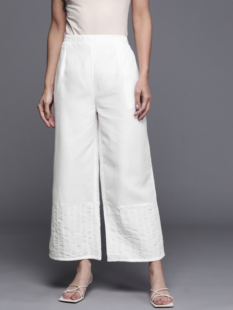 

Libas Women White Hem Design Knitted Ethnic Palazzos