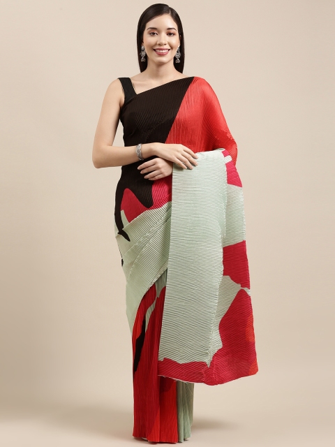 

VASTRANAND Red & Green Colourblocked Art Silk Saree