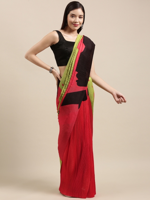 

VASTRANAND Red & Green Colourblocked Art Silk Saree