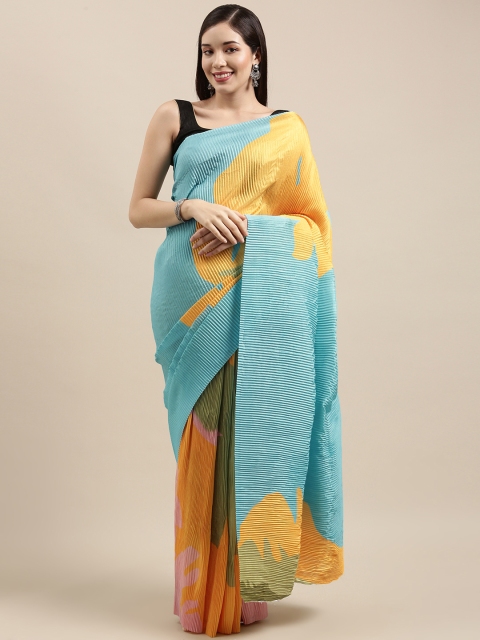 

VASTRANAND Turquoise Blue & Yellow Colourblocked Art Silk Saree