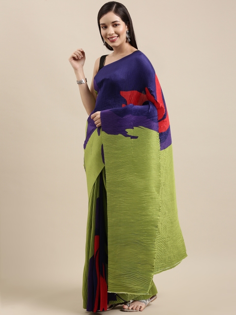 

VASTRANAND Purple & Green Colourblocked Art Silk Saree