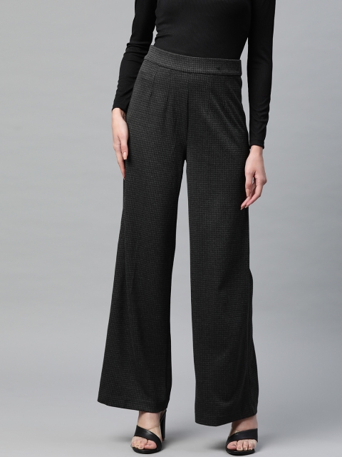 

Marks & Spencer Women Grey Self Design Pleated Bootcut Trousers