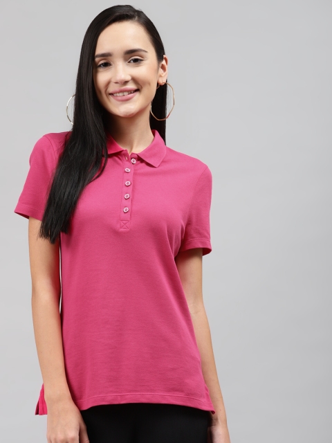 

Marks Spencer Women Pink Solid Polo Collar Pure Cotton T-shirt