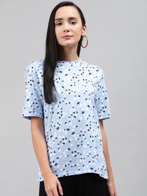 

Marks Spencer Women Blue Printed Pure Cotton T-shirt