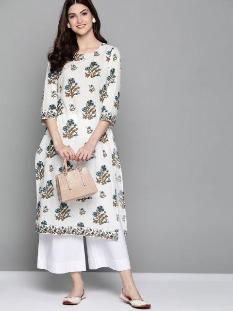 

HERE&NOW Women White Floral Printed Floral Kurta