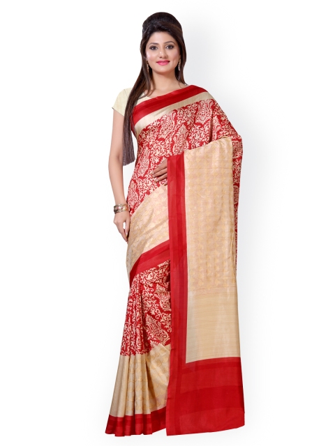 

Saree mall Beige & Red Printed & Embroidered Silk Saree