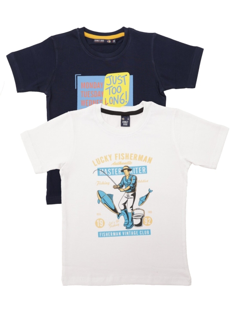 

Pothys Boys White & Navy Blue 2 Printed T-shirts