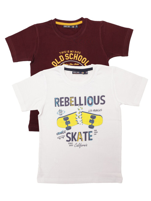 

Pothys Boys White & Maroon Pack of 2 Printed T-shirts