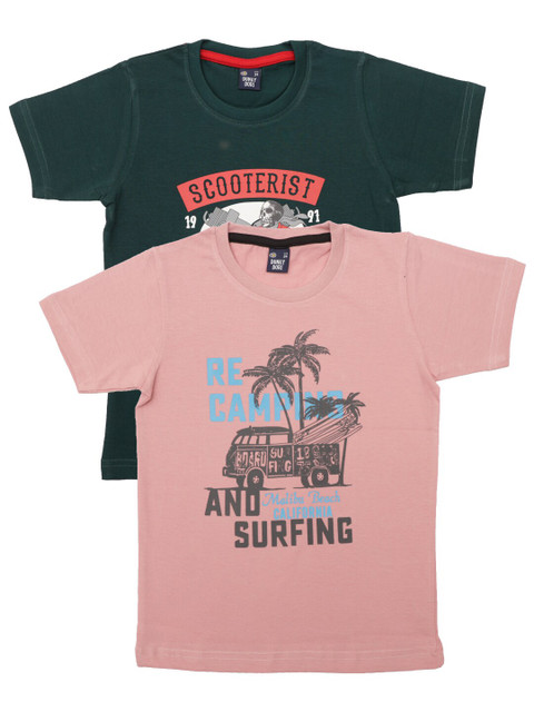 

Pothys Boys Pack of 2 Olive Green & Pink Printed T-shirt