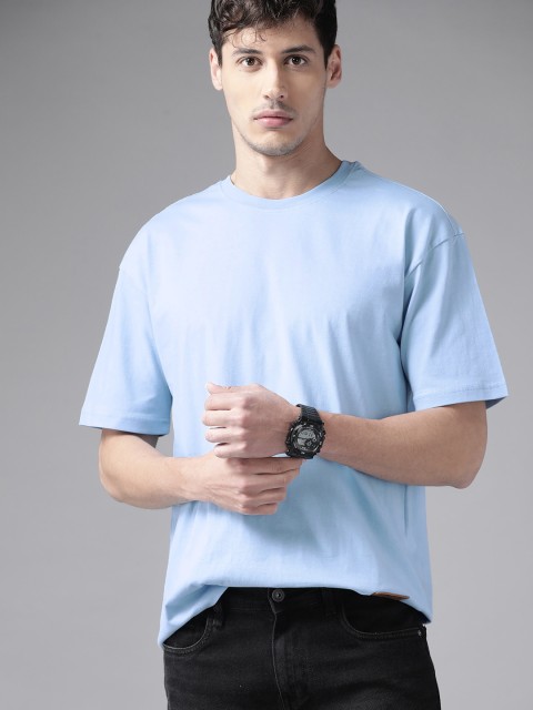 

The Roadster Lifestyle Co Men Blue Extended Sleeves Pure Cotton T-shirt