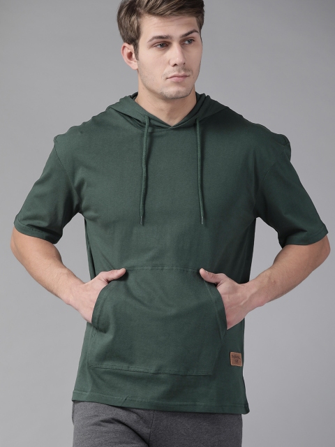

The Roadster Lifestyle Co Men Green Solid Pure Cotton Hooded T-shirt