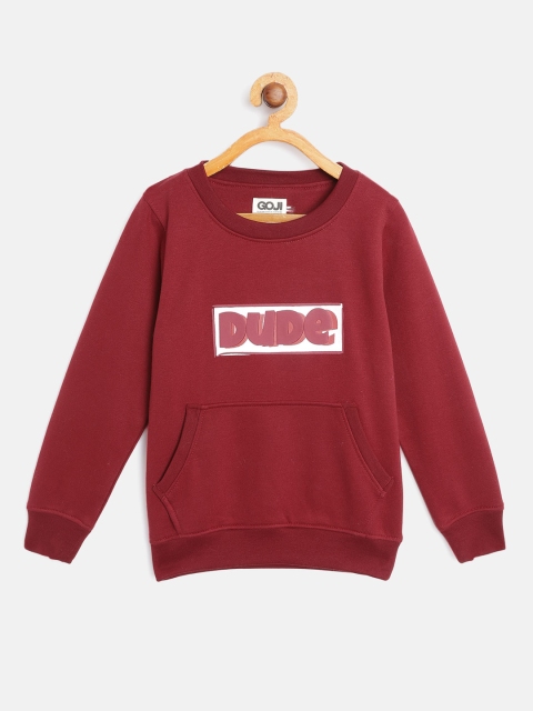 

GOJI Unisex Kids Maroon Printed Hooded Sweatshirt
