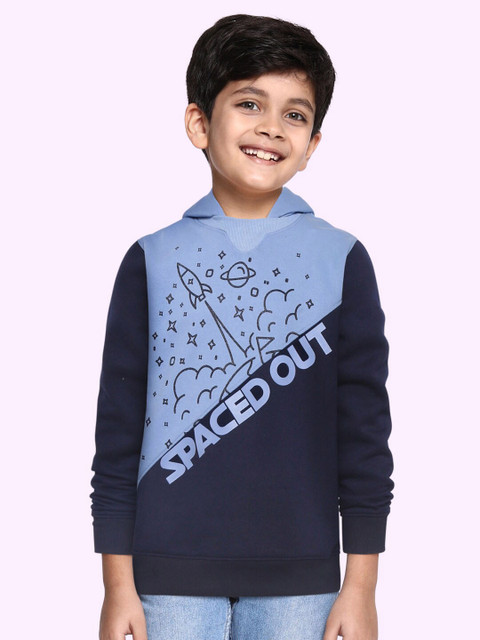 

GOJI Boys Blue Colourblocked Hooded Sweatshirt