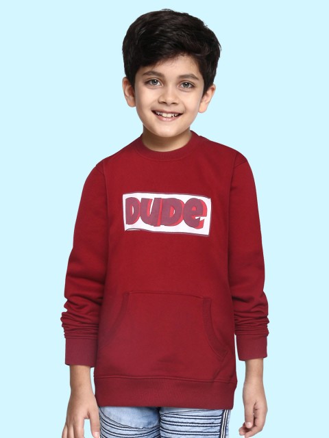 

GOJI Unisex Kids Maroon Printed Hooded Sweatshirt