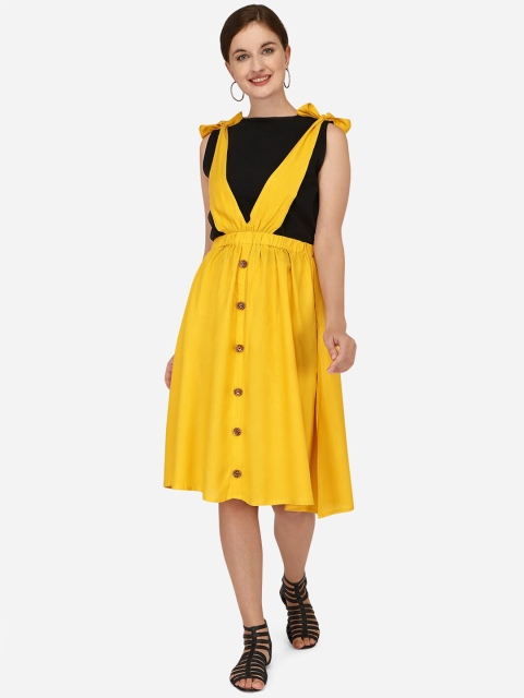 

Yuvraah Women Yellow & Black T-shirt with Dungaree Skirt
